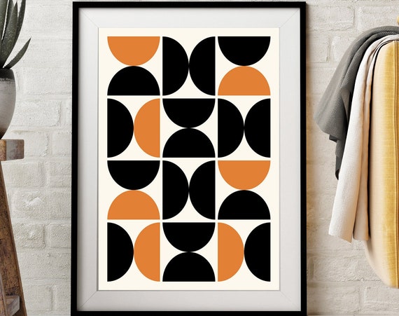 Mid Century Modern Mid Century Art Orange And Black Wall Art Abstract Art Mid Century Wall Art Cool Wall Art Cool Decor