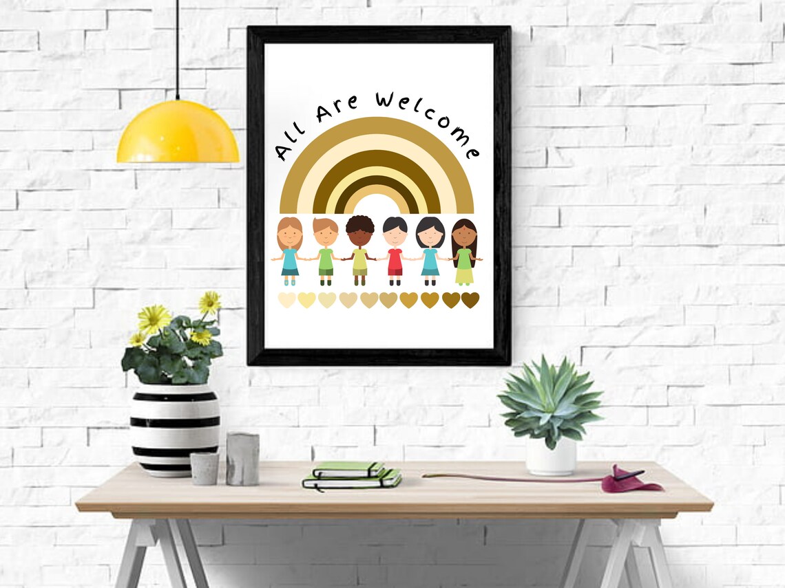 All Are Welcome Rainbow Kids Inclusion Diversity Classroom Poster - Image 4