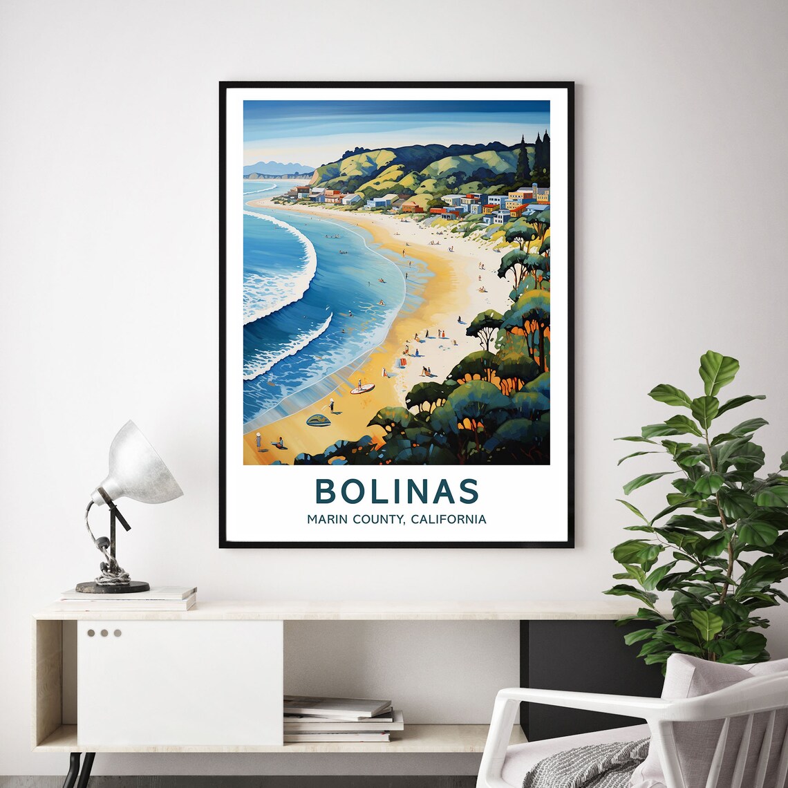 Bolinas Marin County California Coastal Beach Travel Art Poster - Image 2