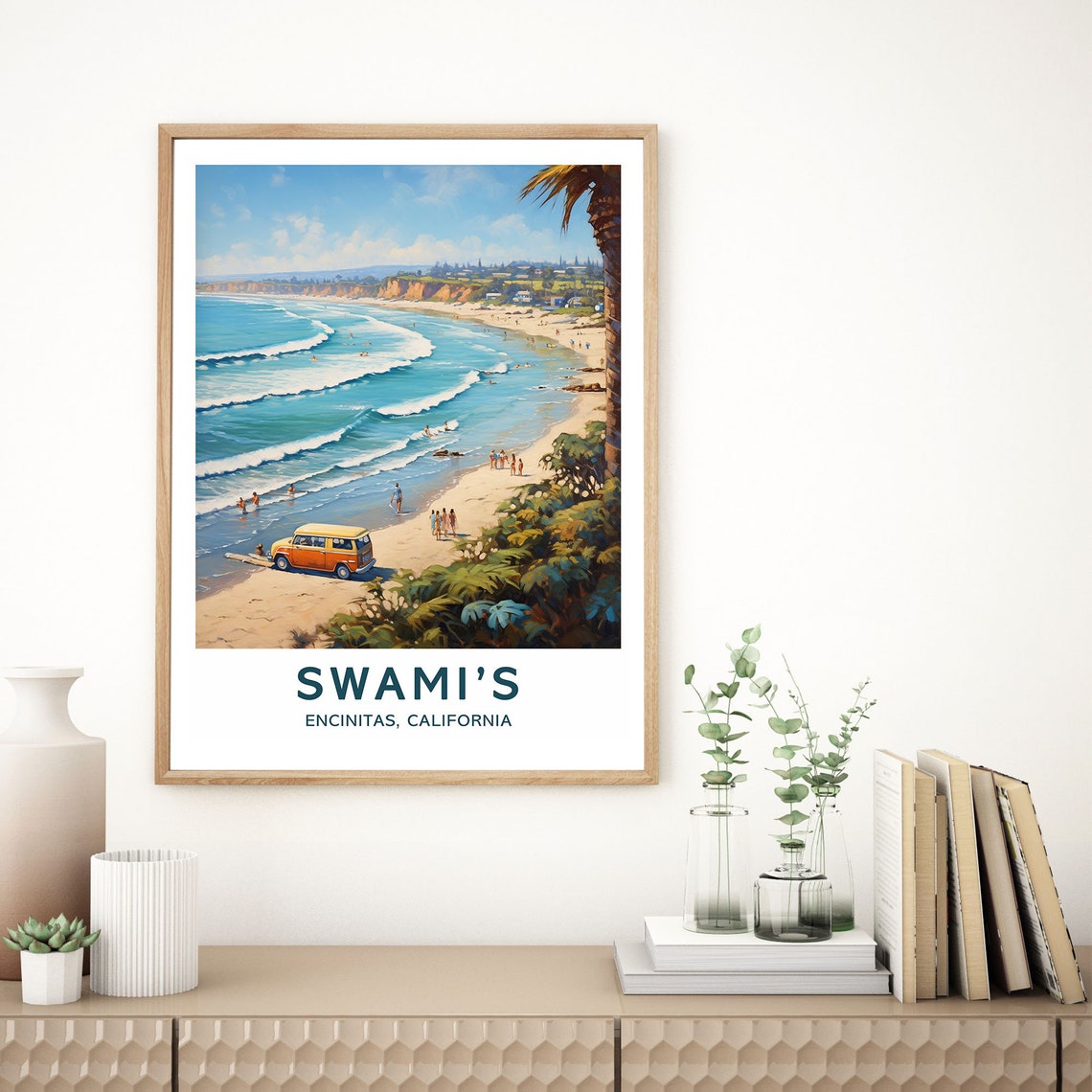 Swamis Encinitas California Retro Surf Beach Scene Art Poster - Image 3