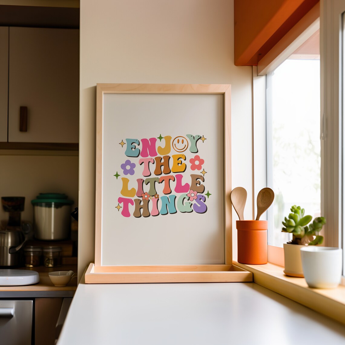 Enjoy The Little Things Colorful Retro Bubble Letter Quote Poster - Image 4