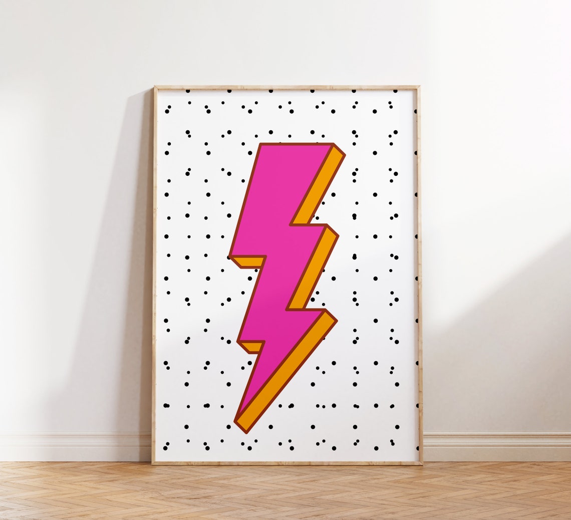 Pink Lightning Bolt Pop Art Retro Preppy Dot Background Art Print