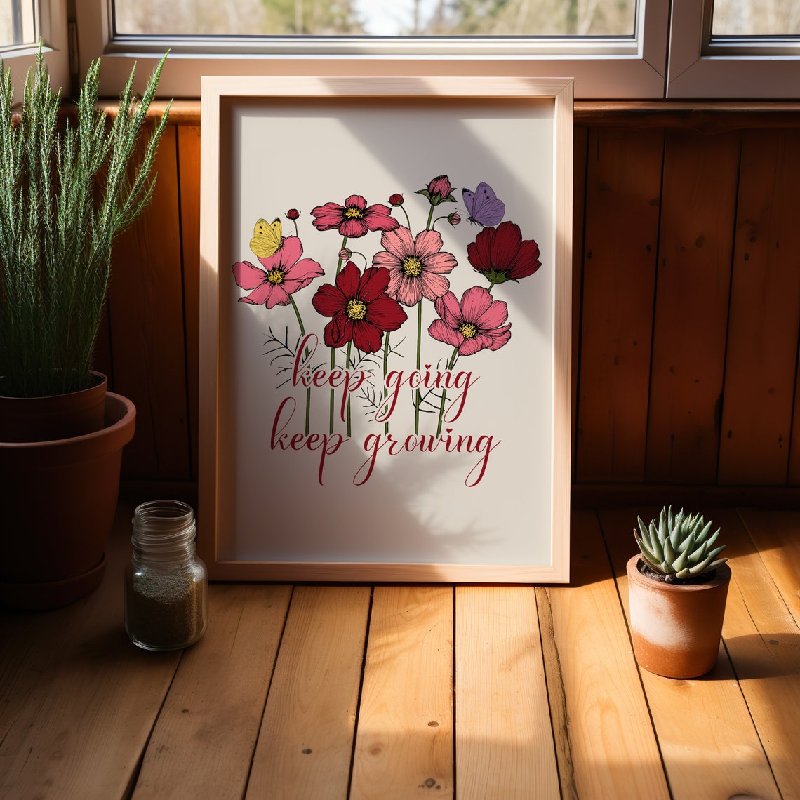 Keep Going Keep Growing Wildflower Floral Script Inspirational Poster - Image 3