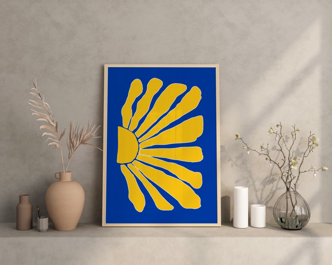 Yellow Sun Abstract Blue Minimalist Modern Graphic Wall Poster - Image 2
