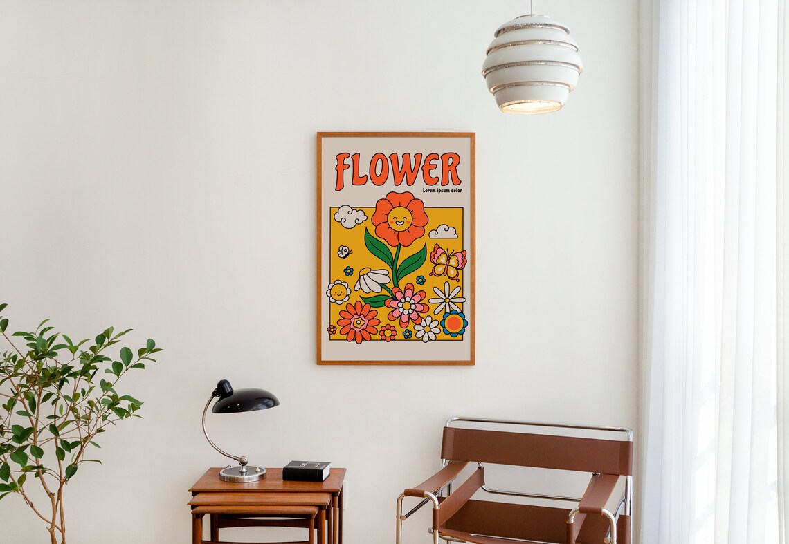 Retro Groovy Flower Print, Hippie Wall Art - Image 4