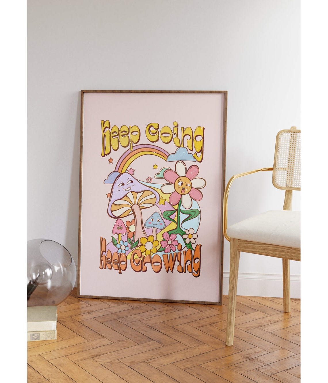 Keep Going Keep Growing Groovy Mushroom Flower Retro Quote Poster - Image 4