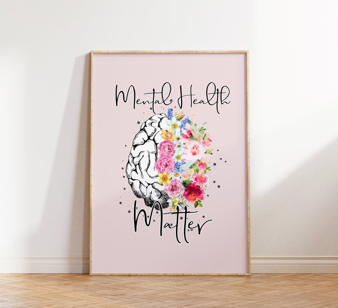 Mental Health Matters Floral Brain Watercolor Therapist Poster - Image 2