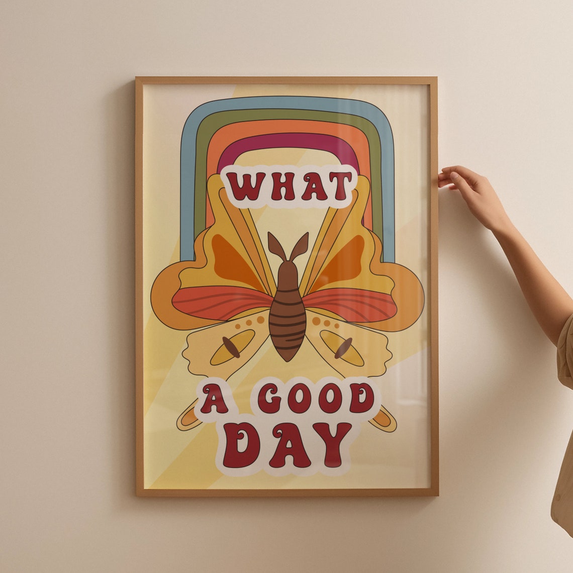 What A Good Day Rainbow Butterfly Retro Positive Quote Poster - Image 4