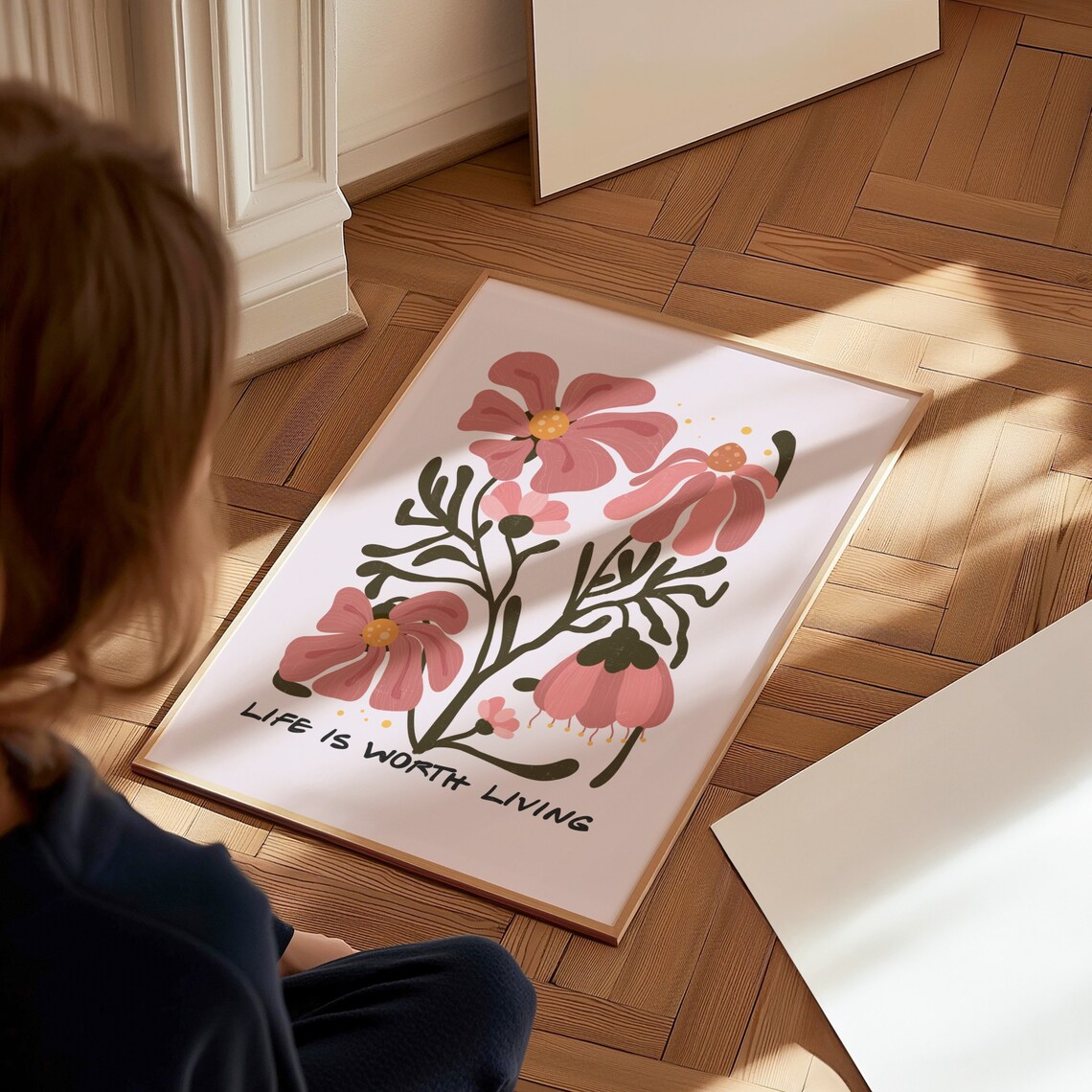 Life Is Worth Living Gentle Pink Floral Quote Botanical Art Poster - Image 2