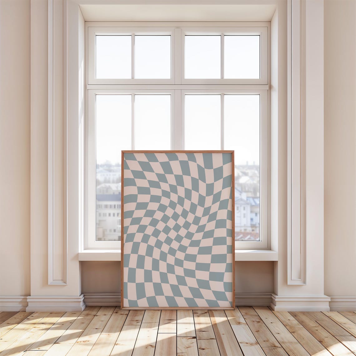 Wavy Checkerboard Pattern Pastel Blue Pink Retro Abstract Poster - Image 3