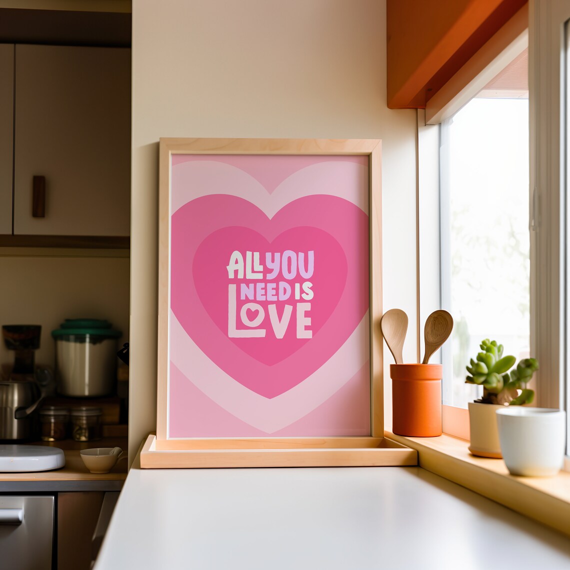 All You Need Is Love Pink Heart Swirl Retro Love Quote Poster - Image 3