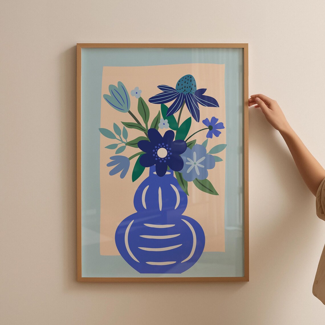 Blue Vase Wildflower Bouquet Mid Century Modern Botanical Art Print - Image 4