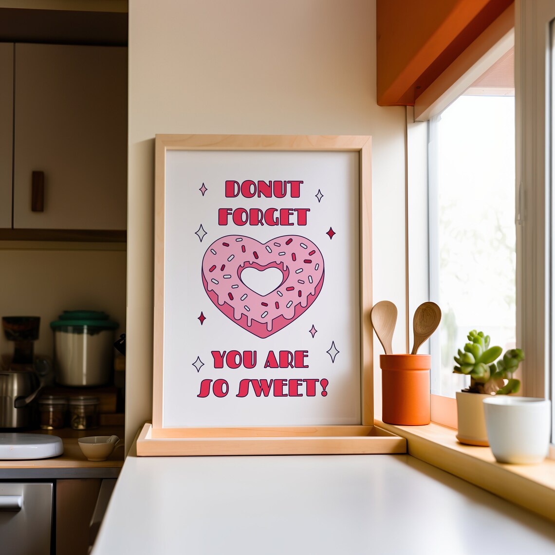 Donut Forget You Are So Sweet Pink Cute Heart Donut Retro Quote Poster - Image 4