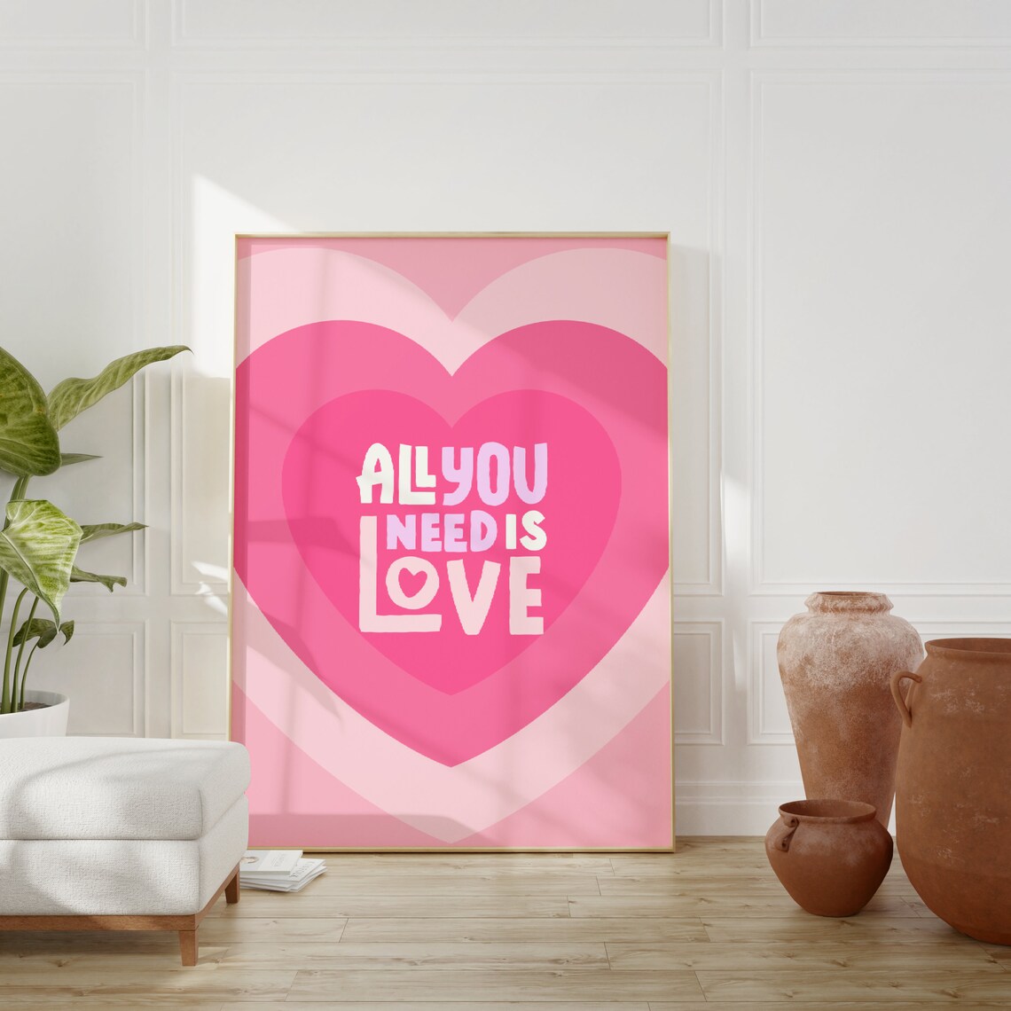 All You Need Is Love Pink Heart Swirl Retro Love Quote Poster - Image 2