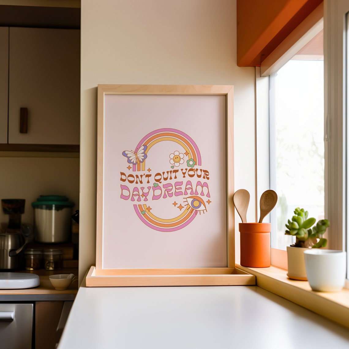 Don't Quit Your Daydream Retro Rainbow Poster Groovy Quote Decor - Image 2