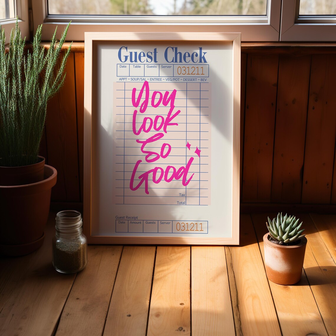 Guest Check You Look So Good Vintage Receipt Girly Pink Quote Poster - Image 4