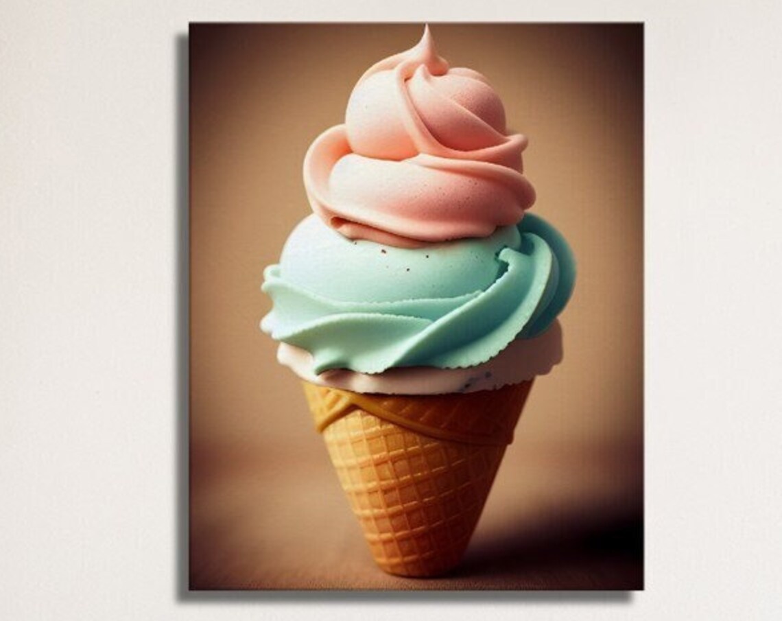 Pastel Pink Mint Ice Cream Cone Sweet Dessert Treat Art Poster
