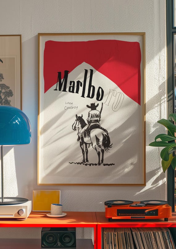 Vintage Cigarette Western Poster Print Retro Marlboro Tobacco Advertisment Cigarete Art