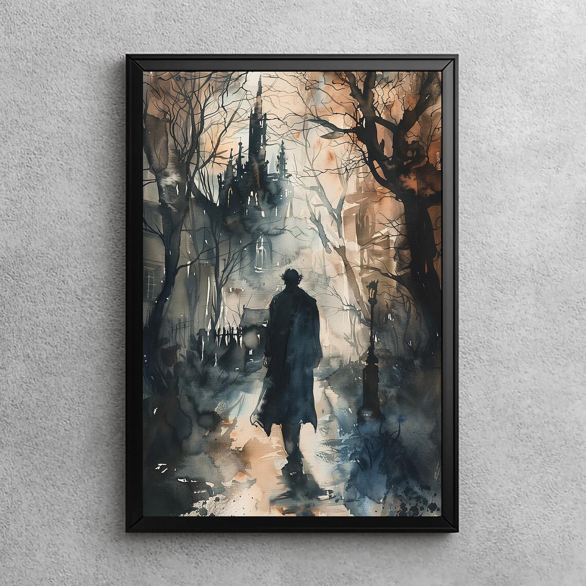 Mysterious Silhouette In The Fog, Gothic Art Print