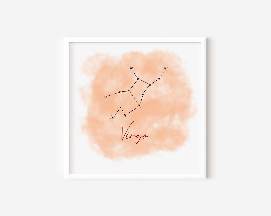 Virgo Constellation Zodiac Star Map Peach Watercolor Astrology Art Print - Image 3