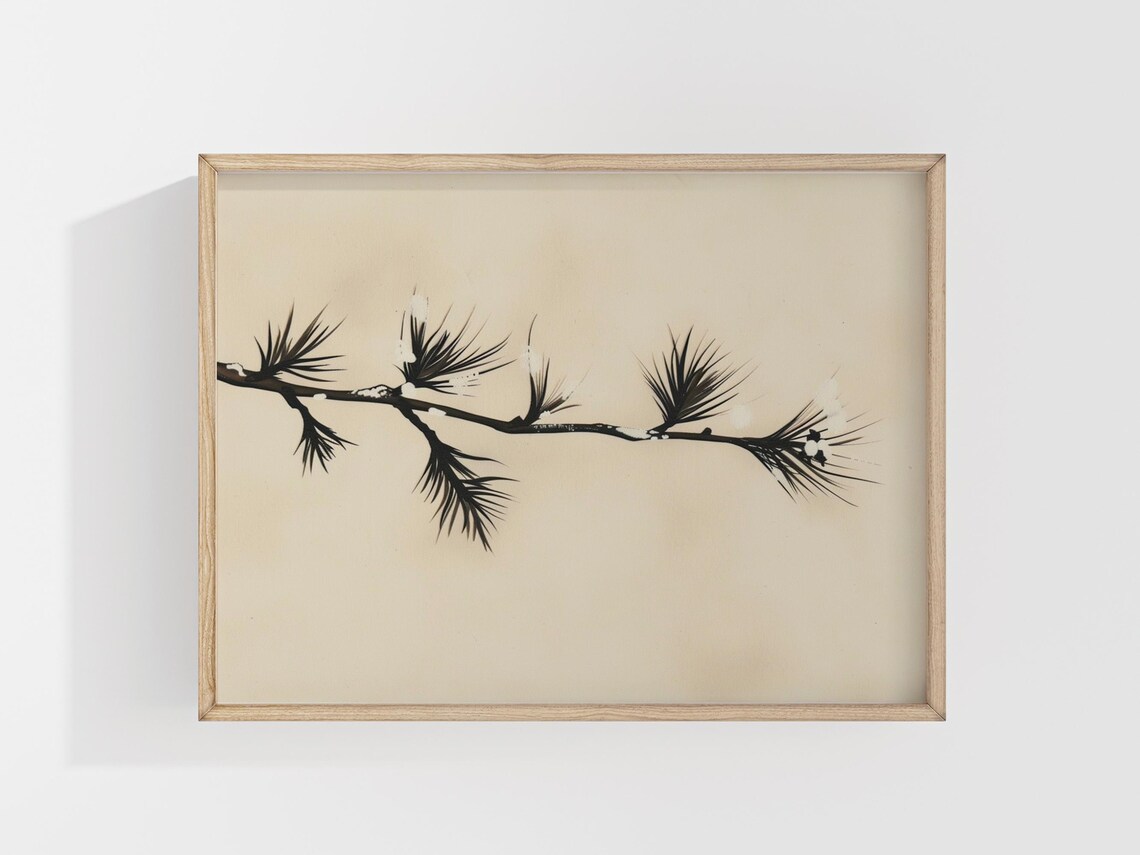 Minimalist Winter Drawing, Snowy Branch Art Print
