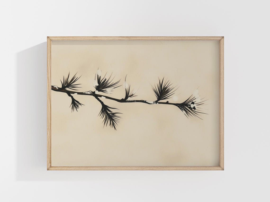 Minimalist Winter Drawing, Snowy Branch