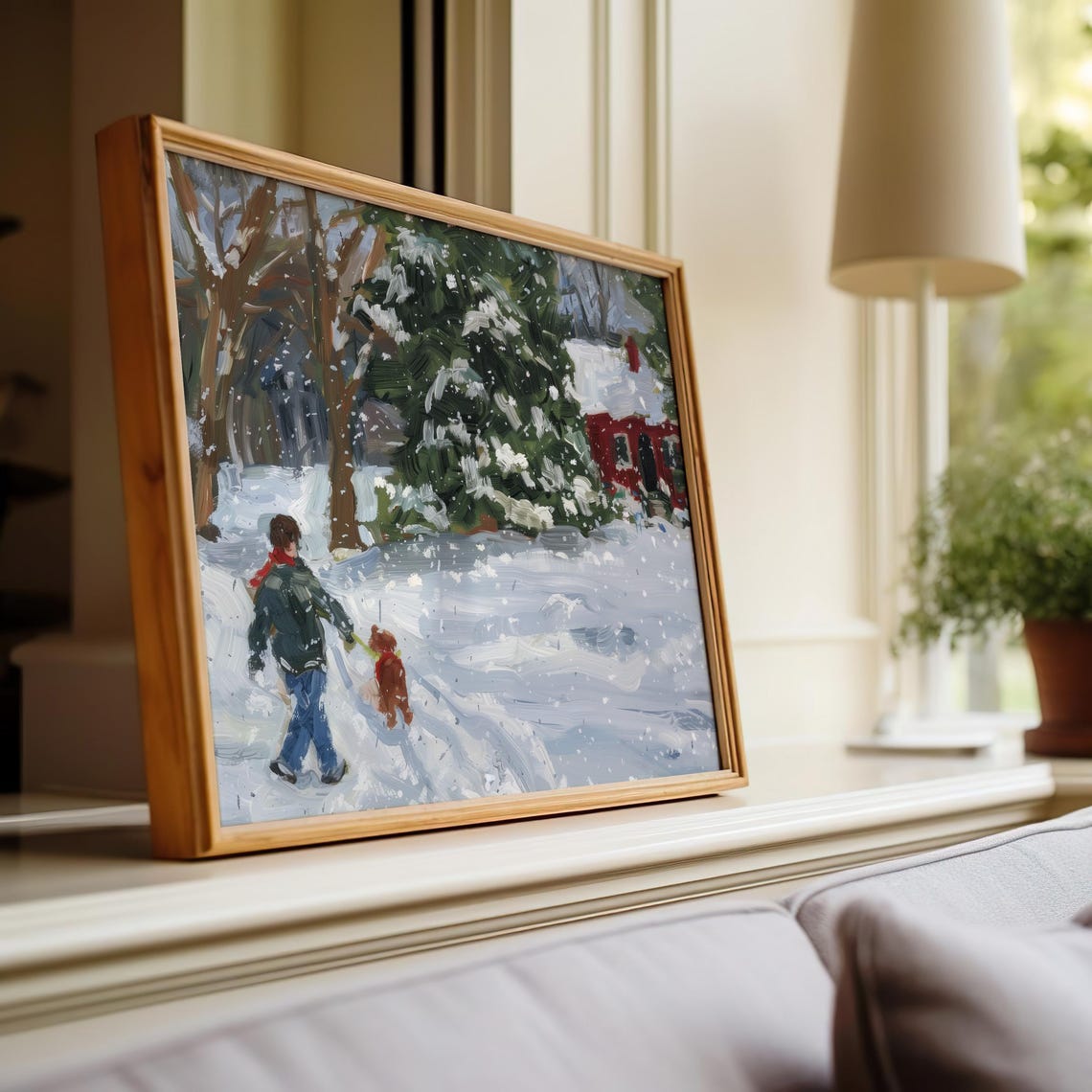 Winter Landscape Painting, Snowy Stroll - Image 2