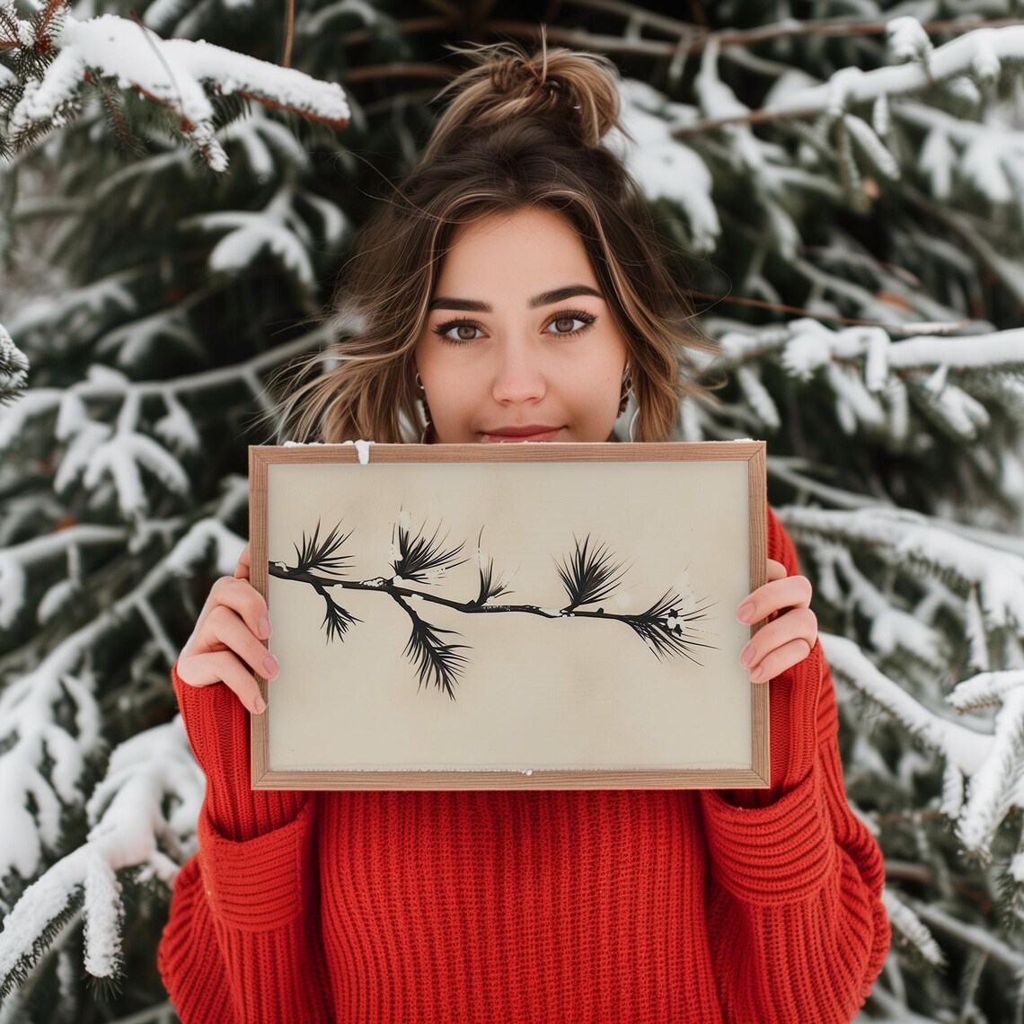 Minimalist Winter Drawing, Snowy Branch Art Print - Image 4