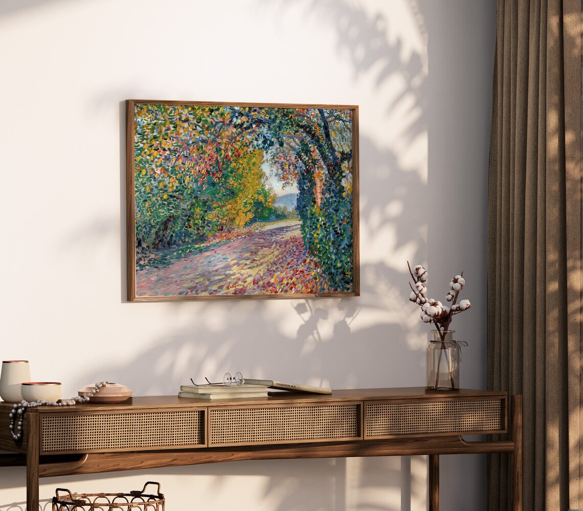 Autumn Forest Path Painting Vivid Fall Foliage Sunlit Woods Art Poster - Image 2