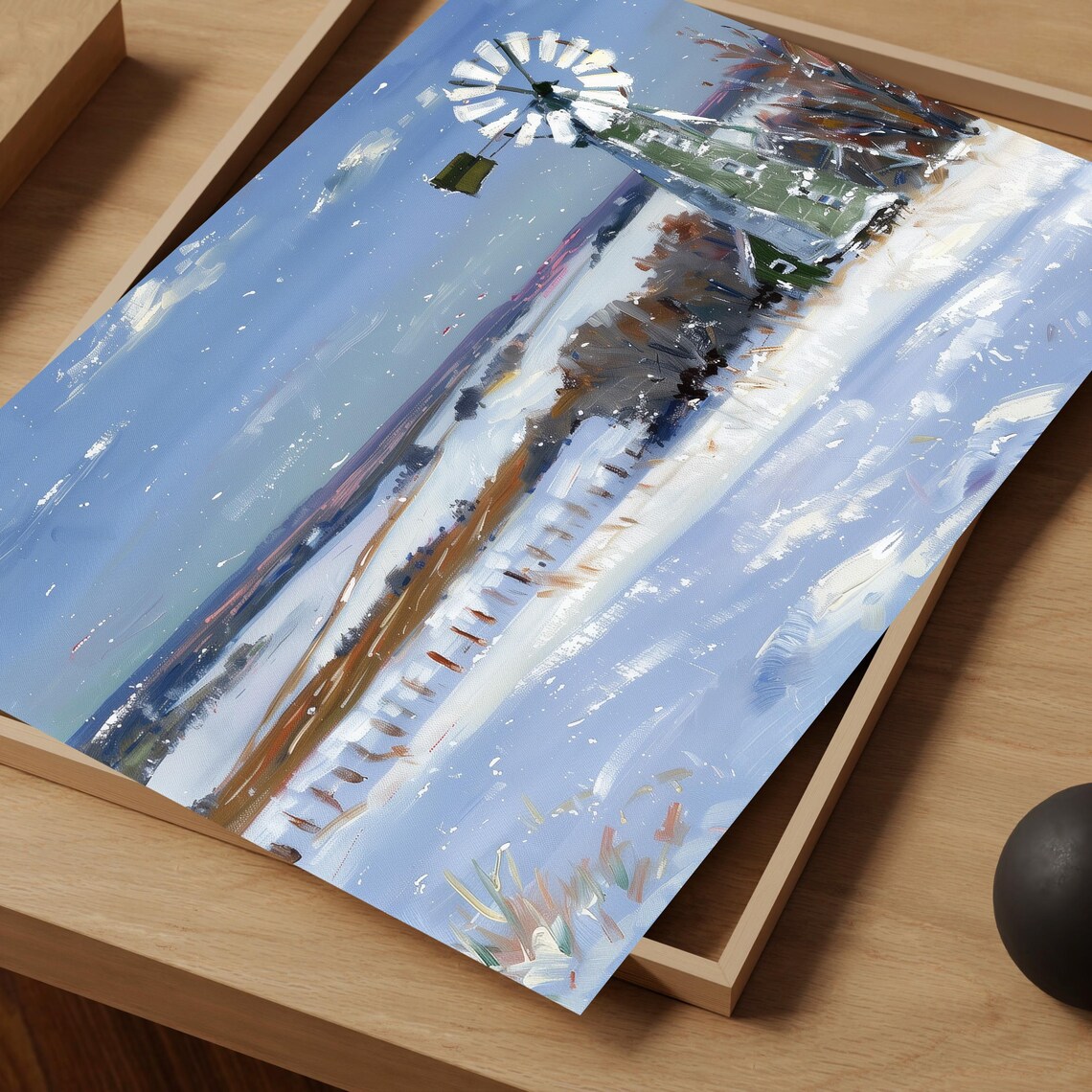 Winter Landscape With Windmill, Farm Scene - Image 3