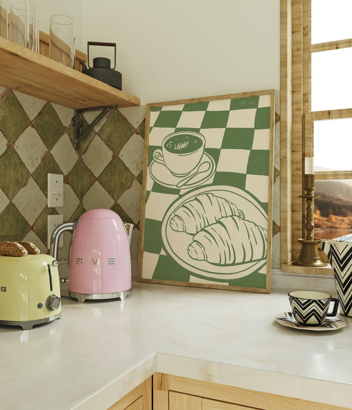 Retro Tea And Croissants Wall Art Trendy Kitchen Print For Cozy Decor - Image 4