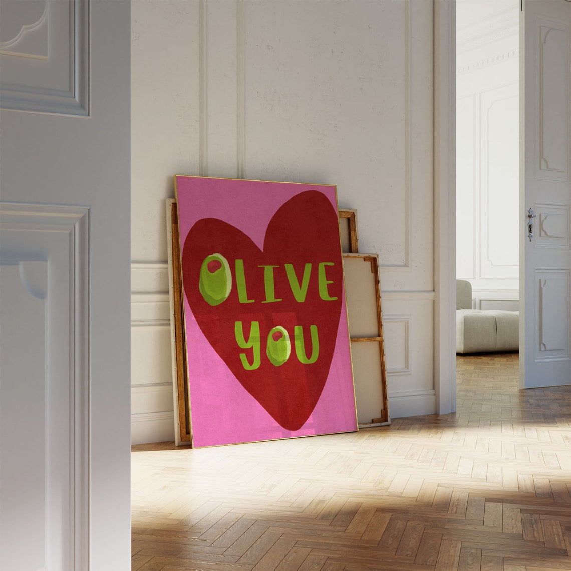 OLIVE YOU Pun Heart Funny Pink Valentines Kitchen Art Poster - Image 4