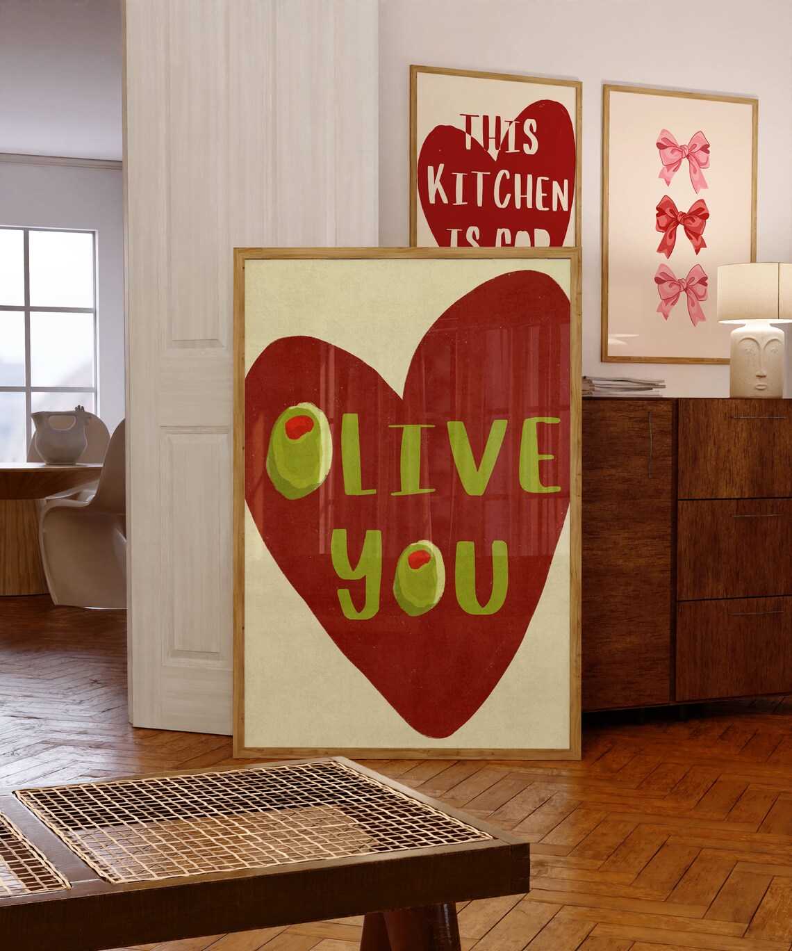 I Love You Heart Olive Kitchen Art Print - Image 3