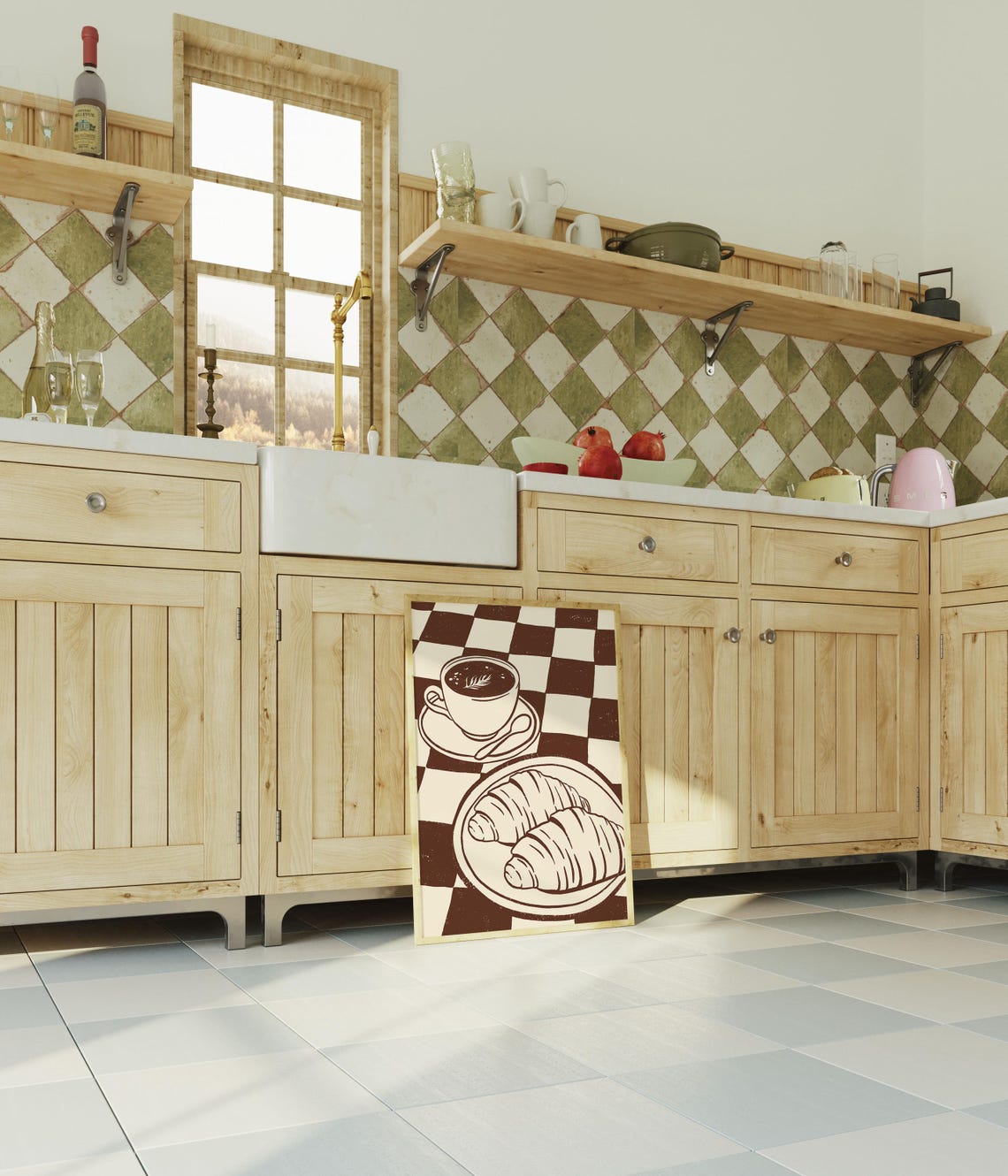 Retro Tea And Croissants Wall Art Trendy Kitchen Print For Cozy Decor - Image 3