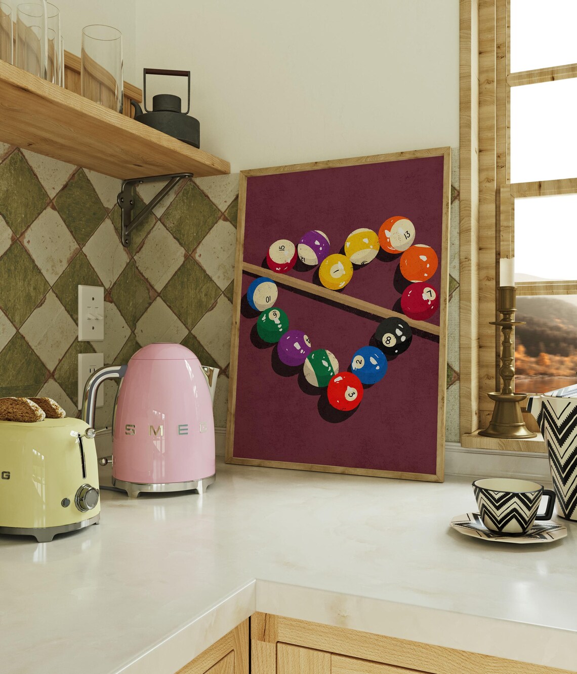 Retro Billiard Balls Vintage Pool Table Game Room Art Print - Image 2