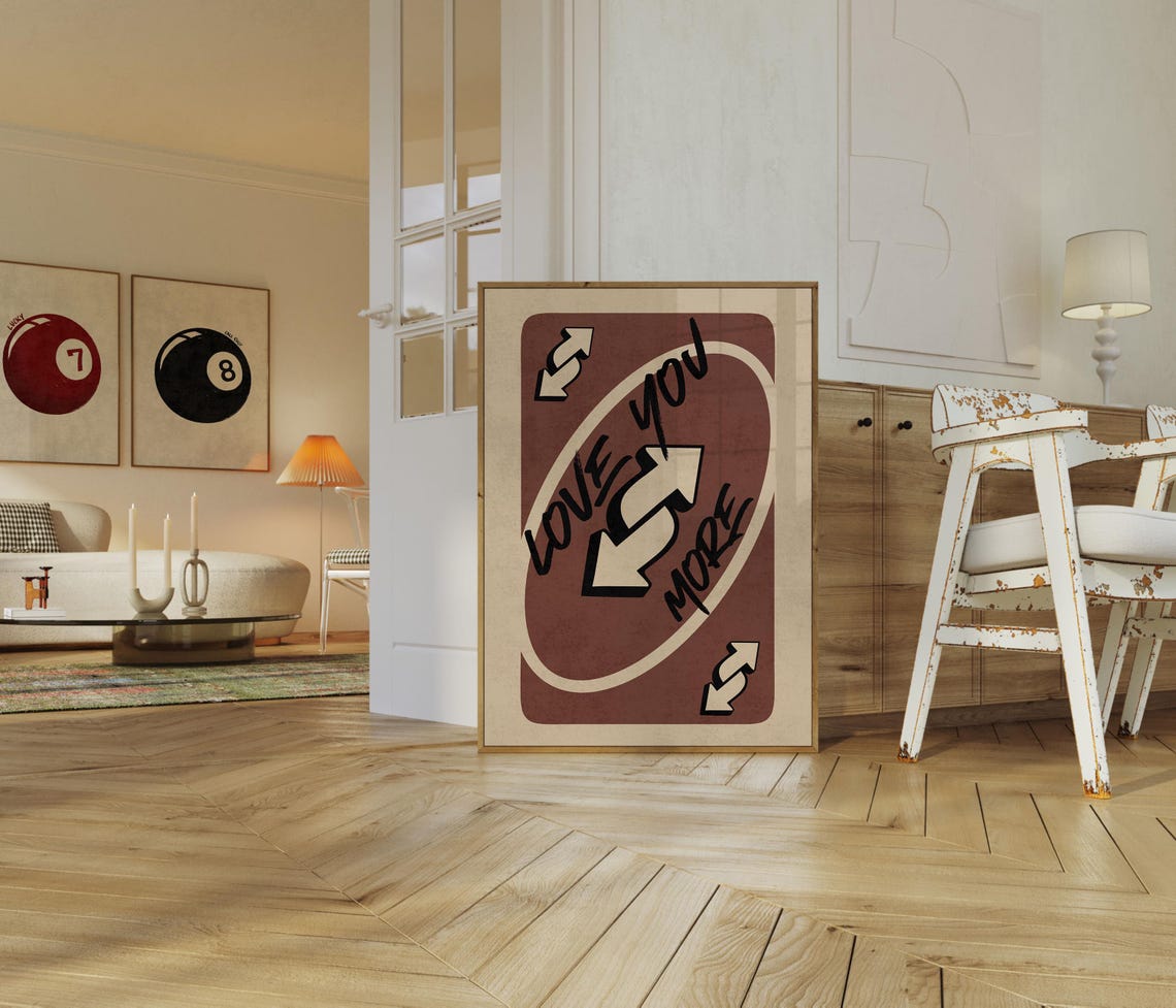Love You More UNO Reverse Card Game Retro Trendy Wall Poster - Image 3