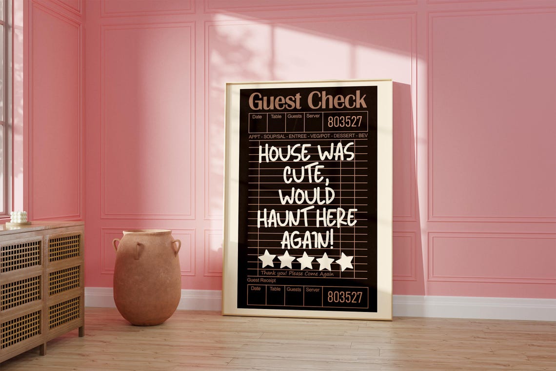 Funny Halloween Poster Guest Check Review Wall Art Retro Haunted House Decor Ghostthemed Accent