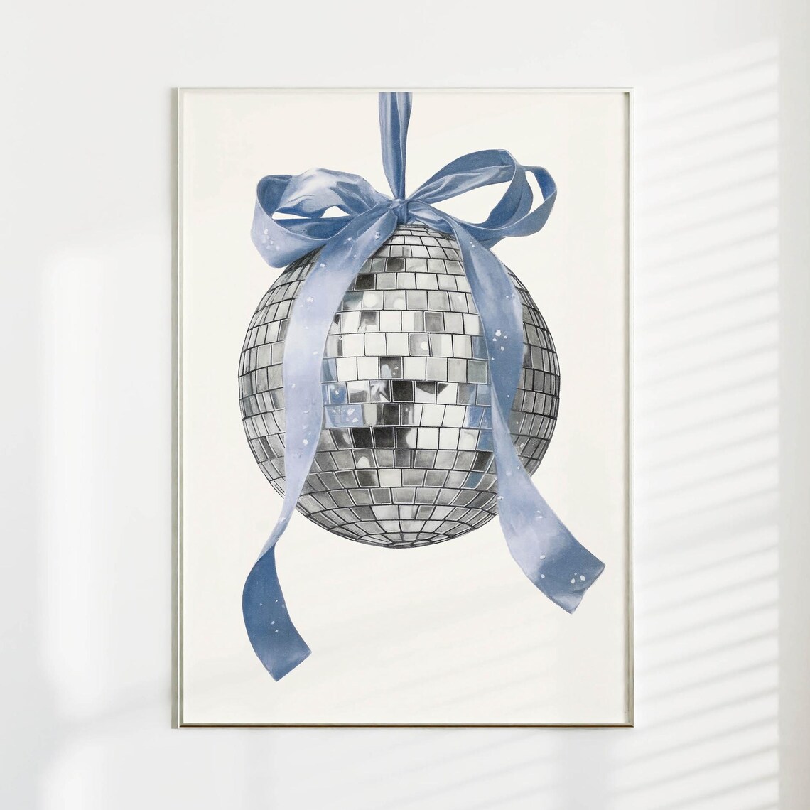 Light Blue Disco Ball Decor, Retro Dorm Room Art Print