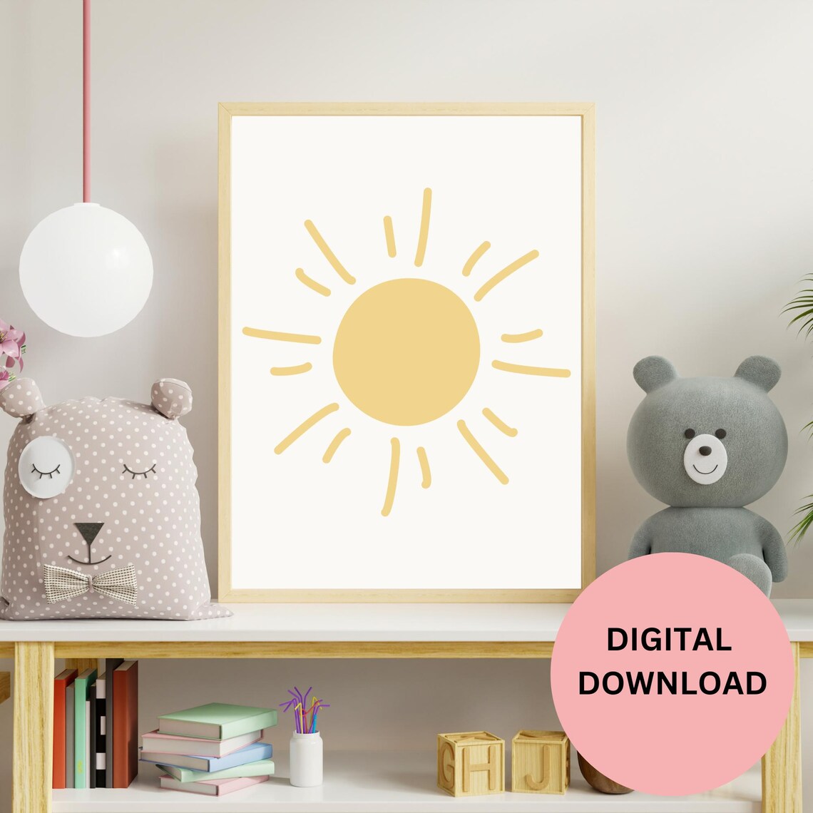 Minimalist Yellow Sun Line Drawing Simple Kids Room Art Print - Image 3
