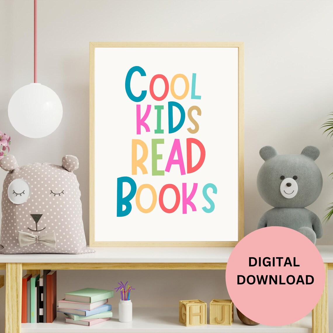 Cool Kids Read Books Colorful Block Letters Kids Quote Art Print - Image 3