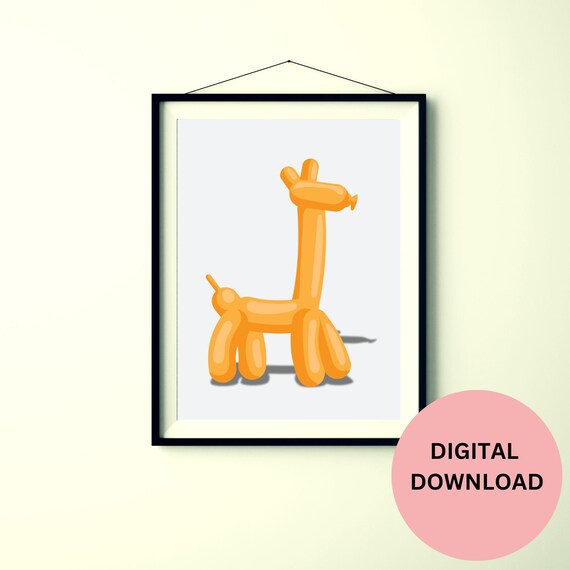 Gift For Nursery Decor Balloon Giraffe Wall Art Print For Kids Playroom Minimalistic Cute Animal Room Decor Gift For New Parents