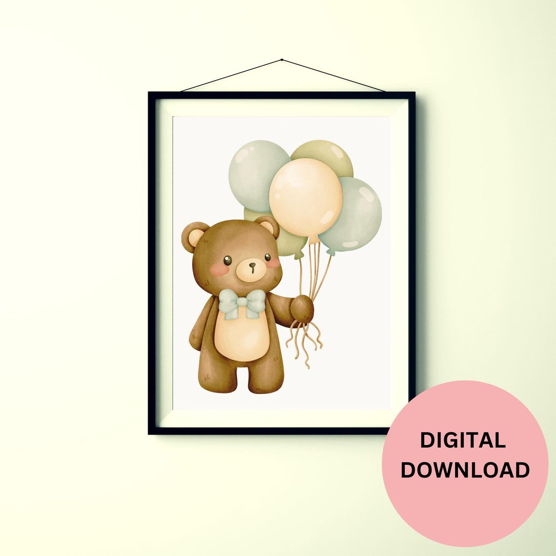 Baby Girl Nursery Decor Teddy Bear Balloon Print Adorable Baby Room Wall Art Neutral Cute Animal Poster For Kids Gift For Baby Shower Gift