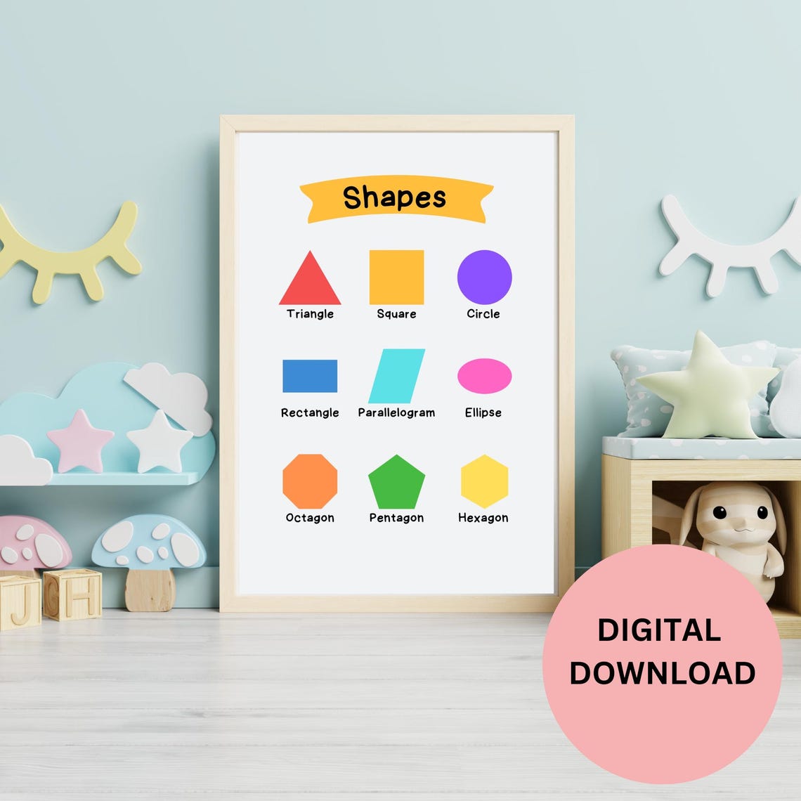 Kids Shapes Educational Chart Triangle Square Circle Learning Poster - Image 3