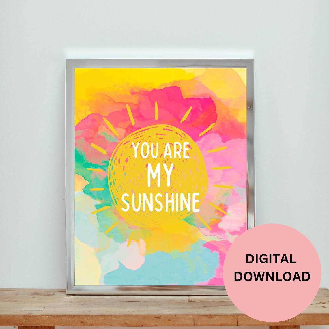 You Are My Sunshine Watercolor Sunset Sun Rainbow Kids Room Nursery Poster