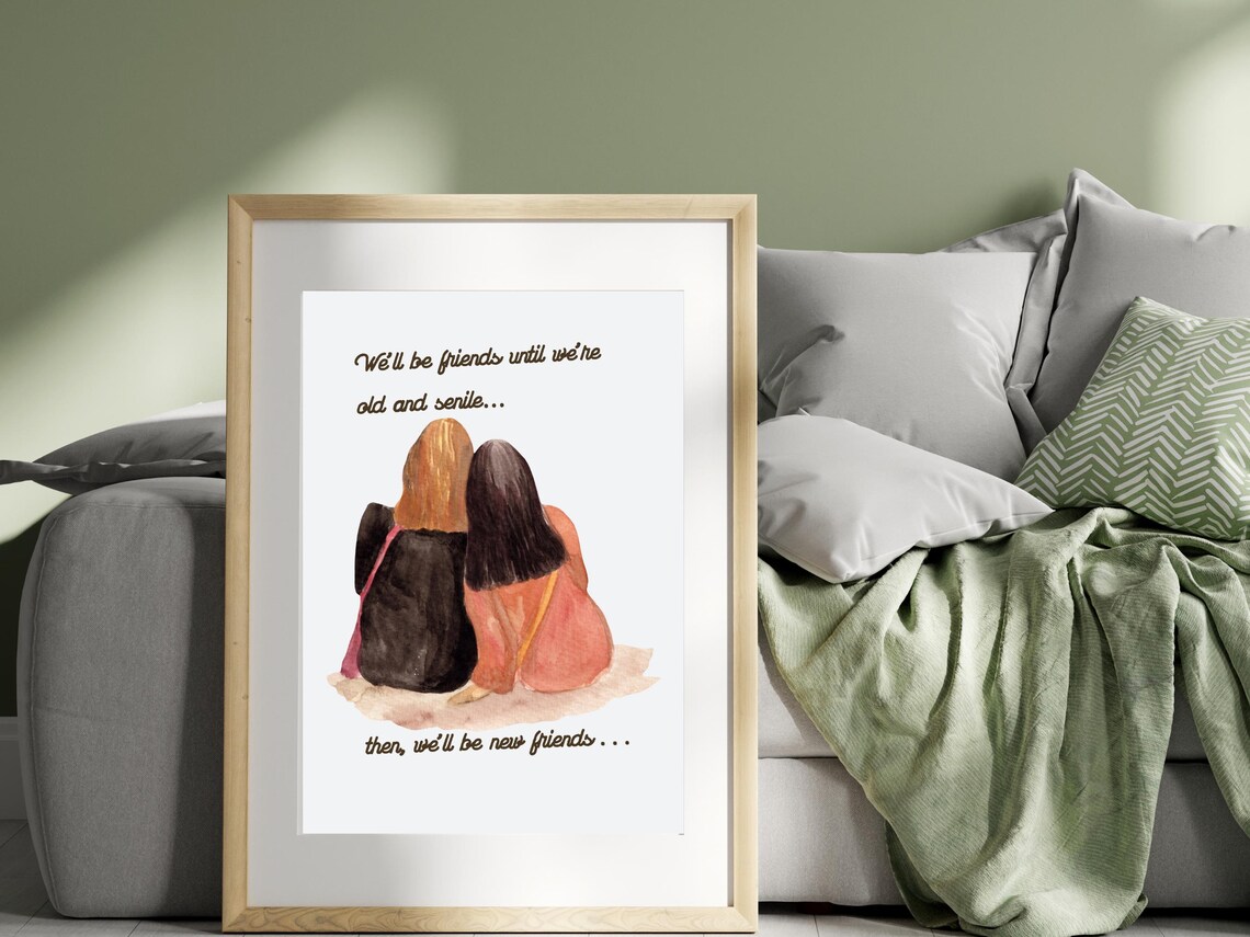 Best Friends Forever Watercolor Two Friends Sitting Humor Gift Poster