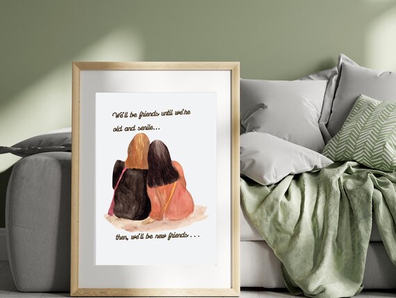 Best Friends Forever Watercolor Two Friends Sitting Humor Gift Poster