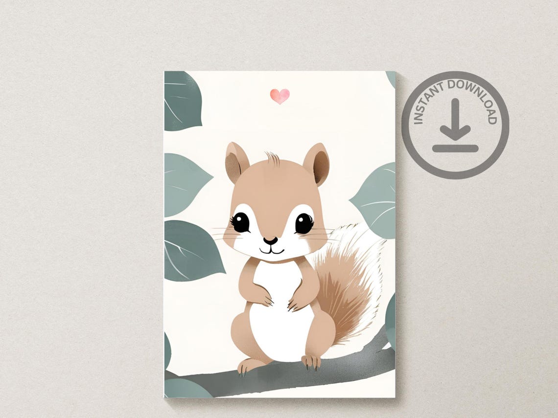 Baby Squirrel Watercolor Portrait Cute Woodland Nursery Art Poster - Image 2