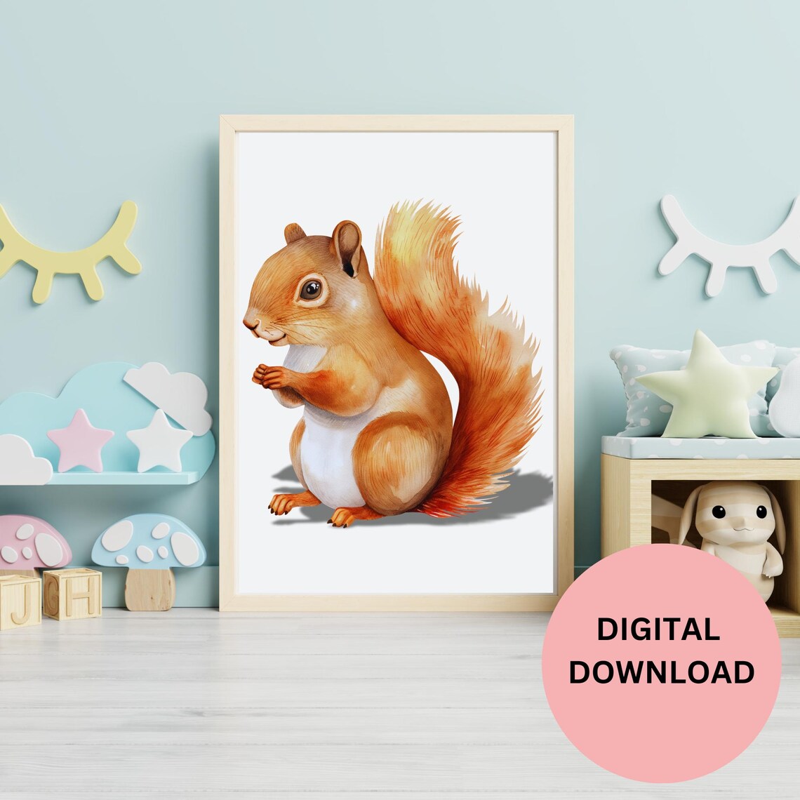 Red Squirrel Watercolor Woodland Animal Portrait Nursery Art Print - Image 2