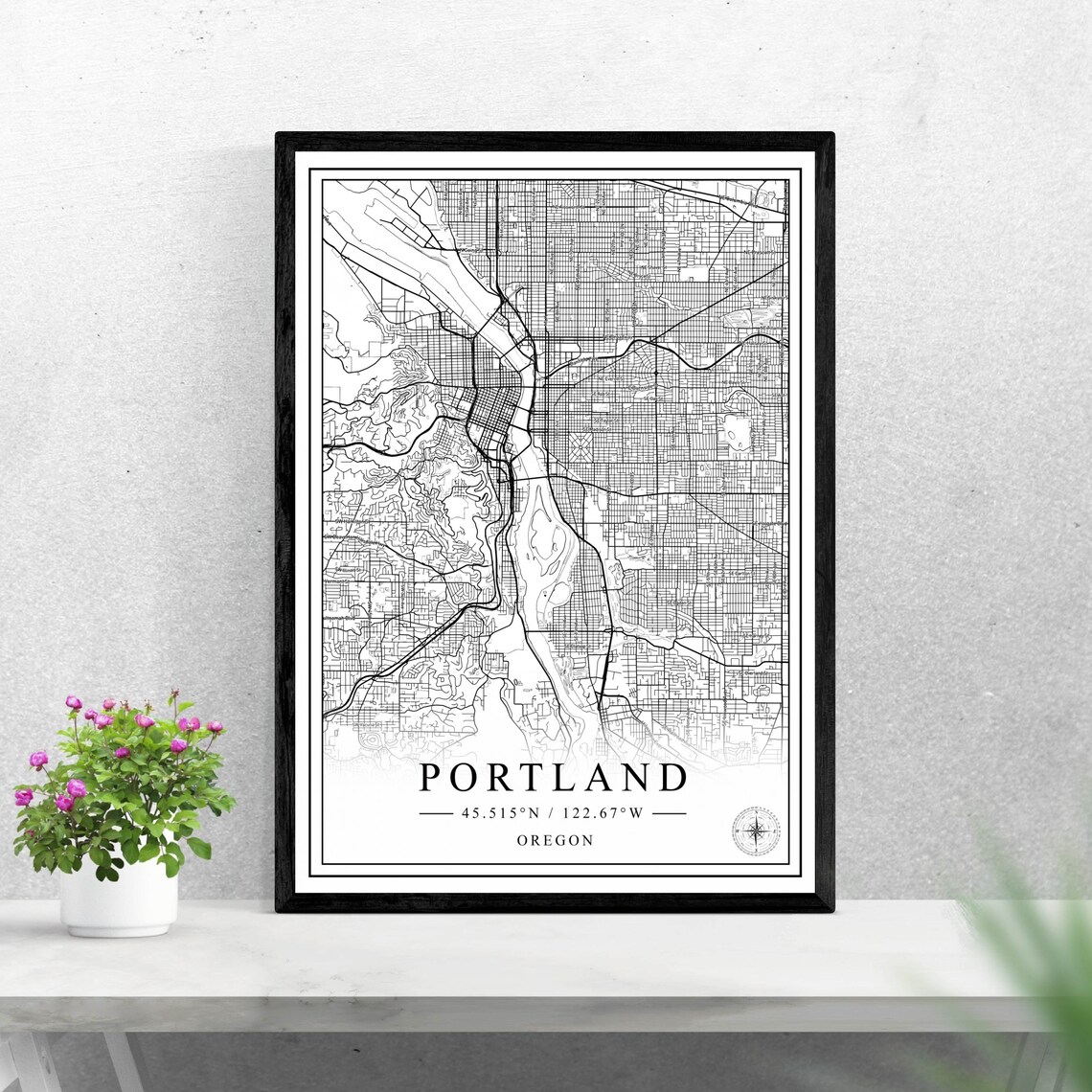 Portland Oregon Street Map Black And White City Map Art Poster