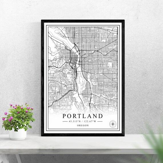 Portland Oregon Street Map Black And White City Map Art Poster